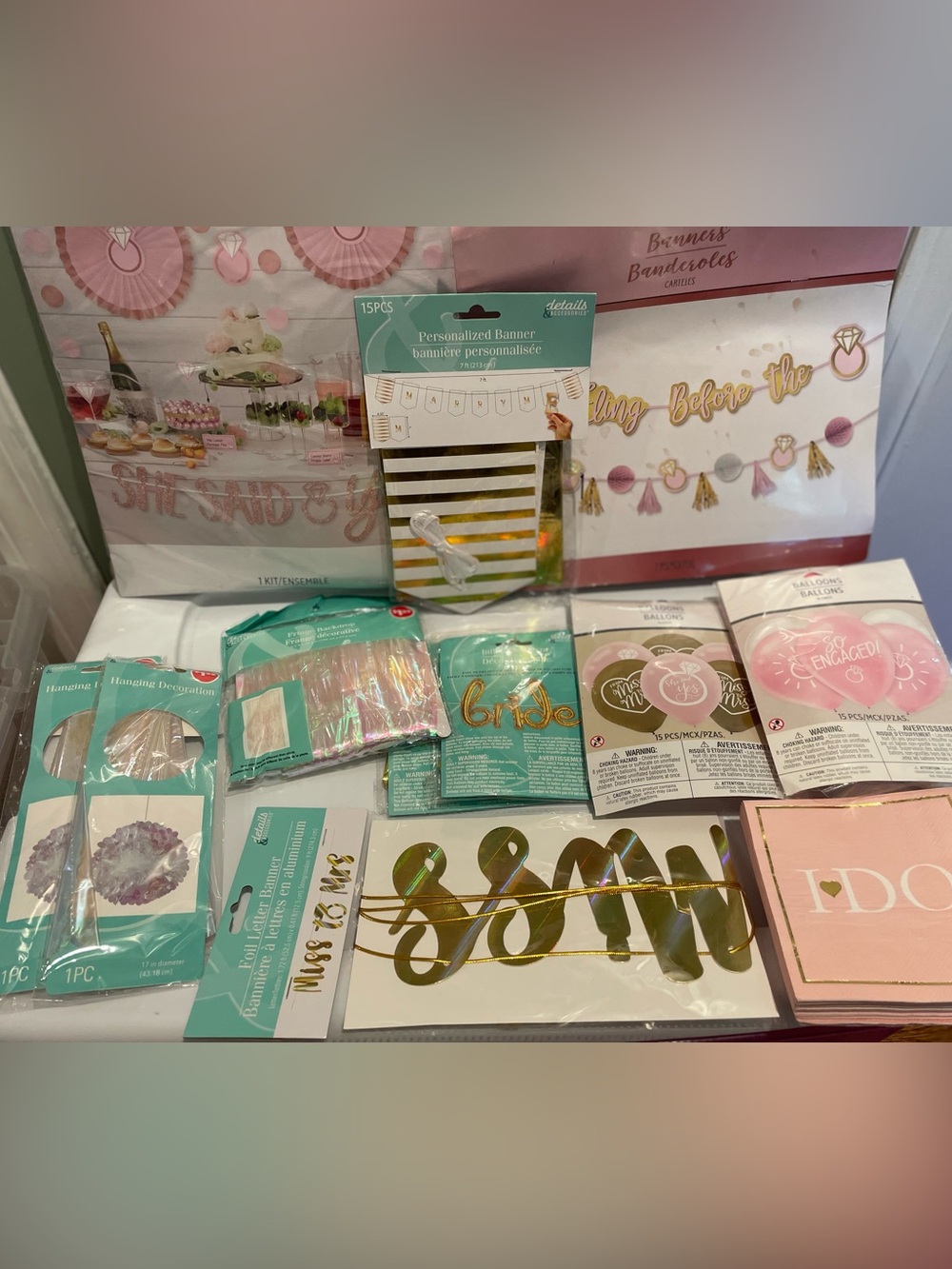 Bridal Shower Bachelorette Miss to Mrs Gold and Pink Party Decoration Set
